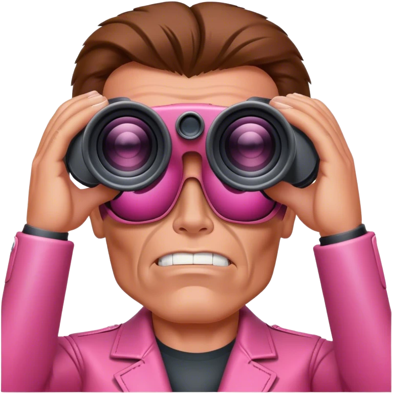 schwarzenegger-looking pink terminator looking through binocular emoji