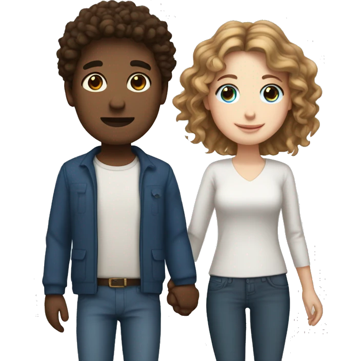 white male with brown curly hair and brown eyes holding hands with a white female with dark brown hair and blue eyes  emoji