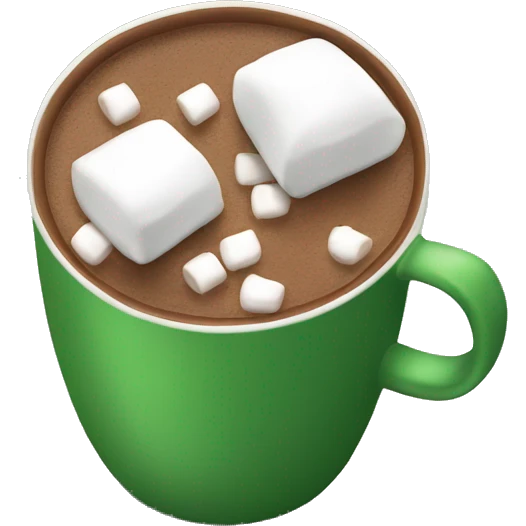 Green mug with hot cocoa and marshmallows in it emoji