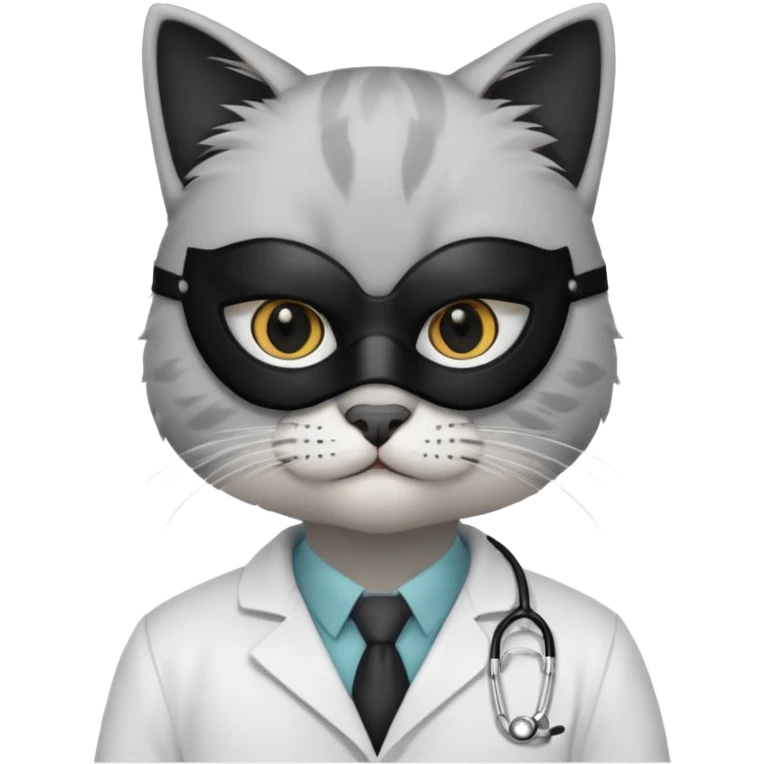 doctor cat, white coat, black mask emoji