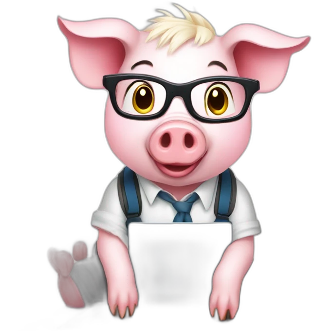 A cute little geeky pig typing on a MacBook Pro  emoji
