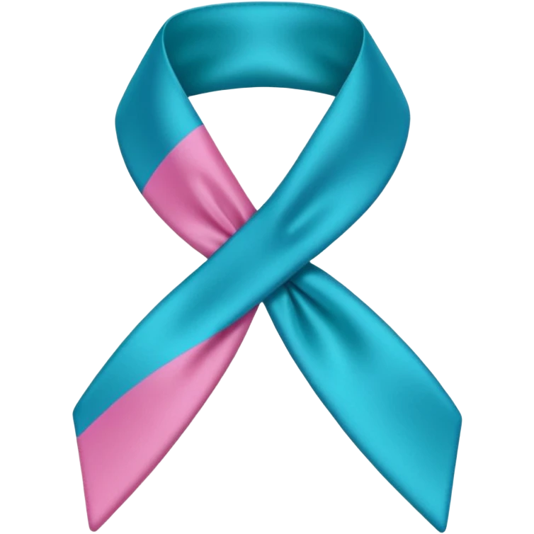 Thyroid cancer ribbon which has a blue strand, a pink strand and teal at the top where the ribbon crossed over emoji