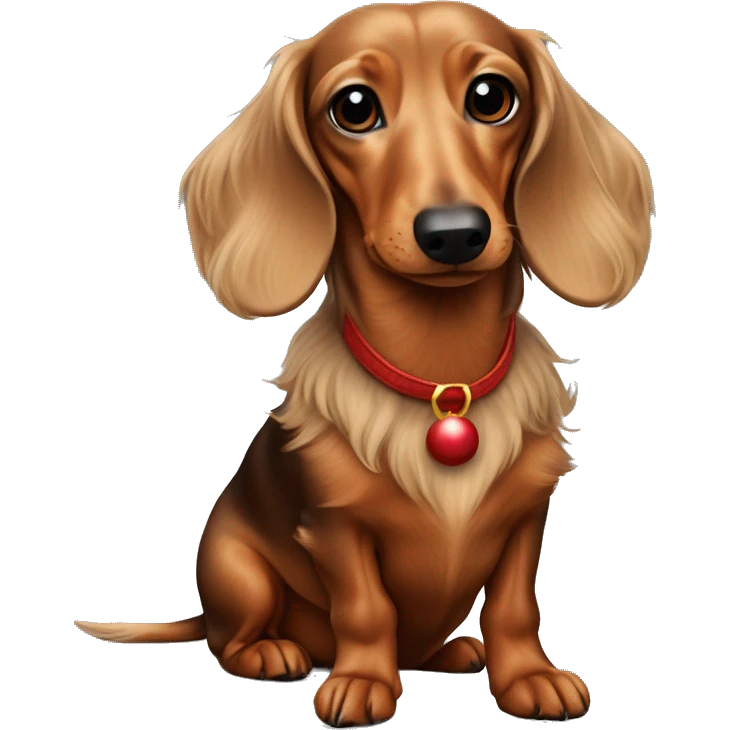 Mini long hair tan dachshund dressed like Rudolph emoji