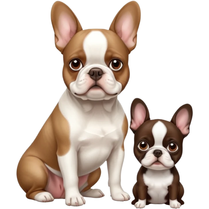 All White French bulldog sitting next to brown Boston terrier emoji
