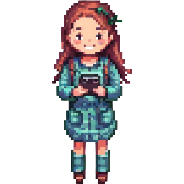 girl holding a smartphone, smiling emoji