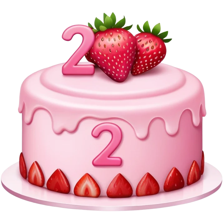 Pink cake with strawberries and the number 27  emoji
