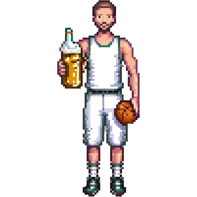 Thin man with basketball and beer emoji