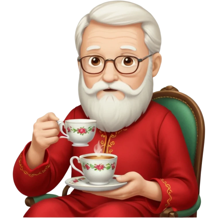 Bearded elderly with teacups long beard read dress emoji