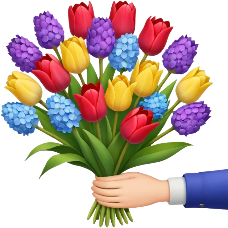 tulip, hyacinth and hydrangeas boquet in one hand held boquet emoji