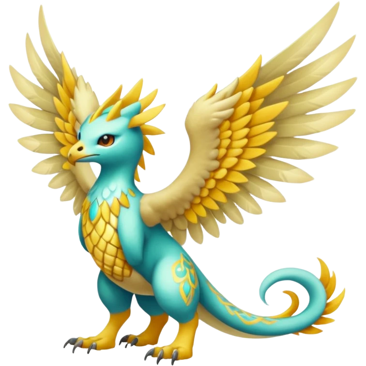 colorful lush ethereal divine winged exotic patterned beautiful elegant pretty realistic Fakémon-Digimon-Fionbri-Trico-creature (full body) emoji