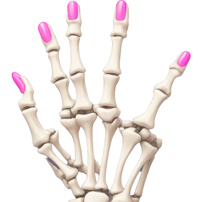 Skeleton hand 5 fingers with pink polish nails minimalistic  emoji