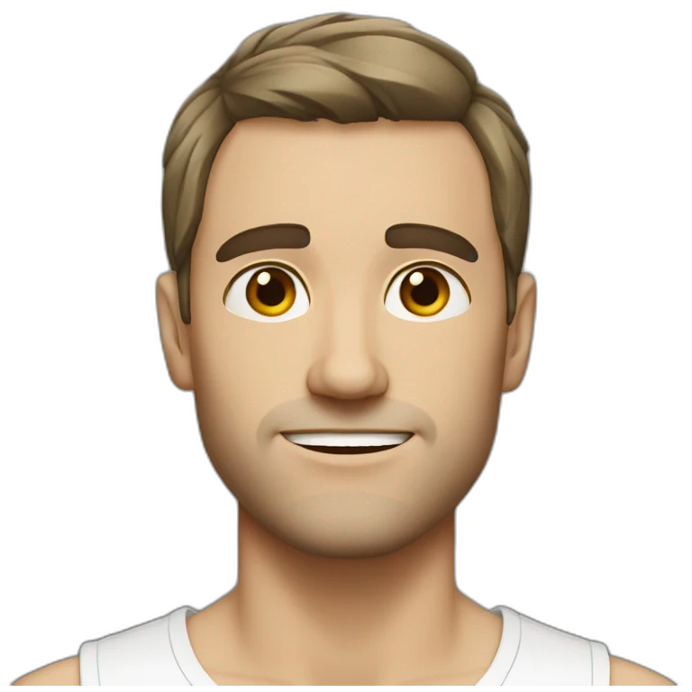 shaved white man with messy mid long dark brown hair emoji