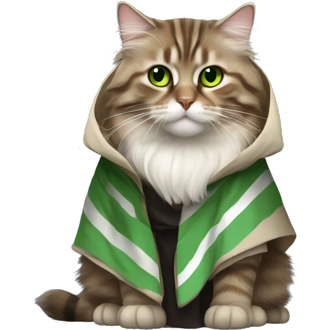 Brown with black stripes and green eyes Siberian cat dressed as obi wan kenobi emoji