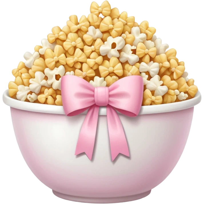 popcorn soft texture in white bowl with pink pastel bow not on top emoji