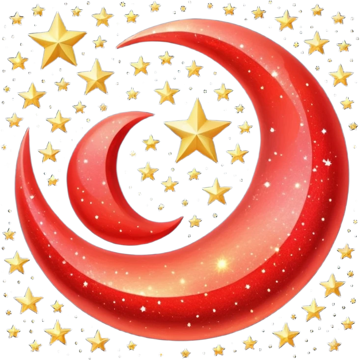 Beautiful sparkly glittery shiny pretty red crescent and stars scenery emoji