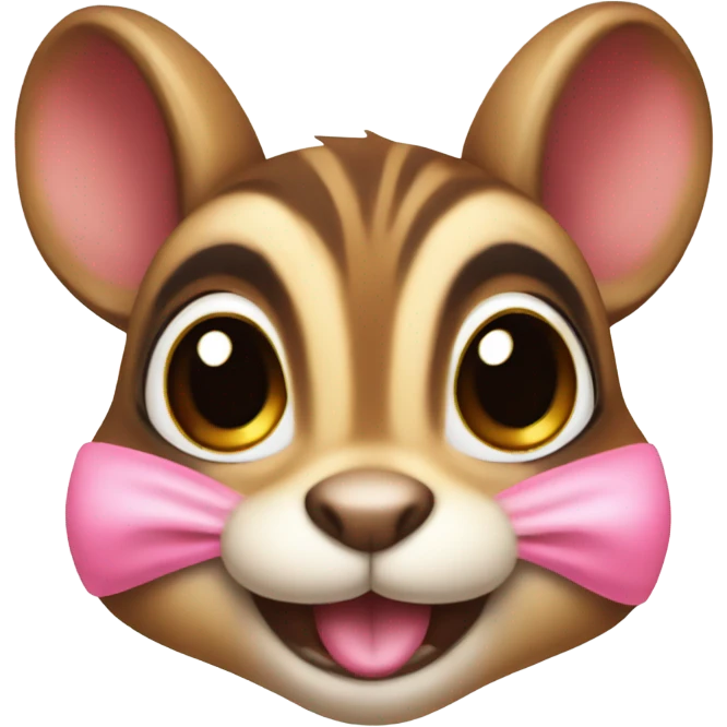 cute chipmunk, with mini pink bow, smiling, big brown eyes emoji
