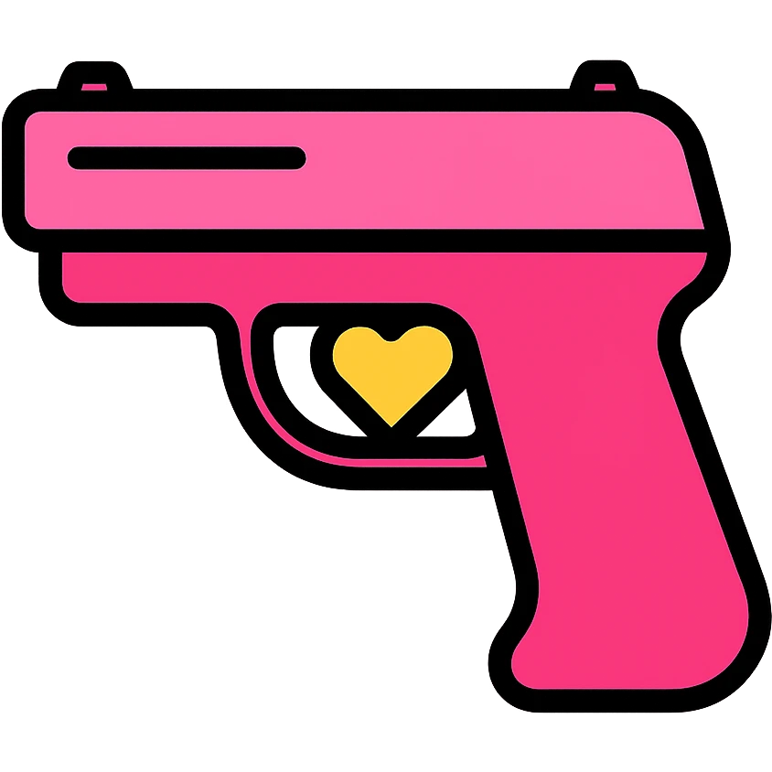 stylized pink pistol with a heart-shaped trigger, modern icon emoji