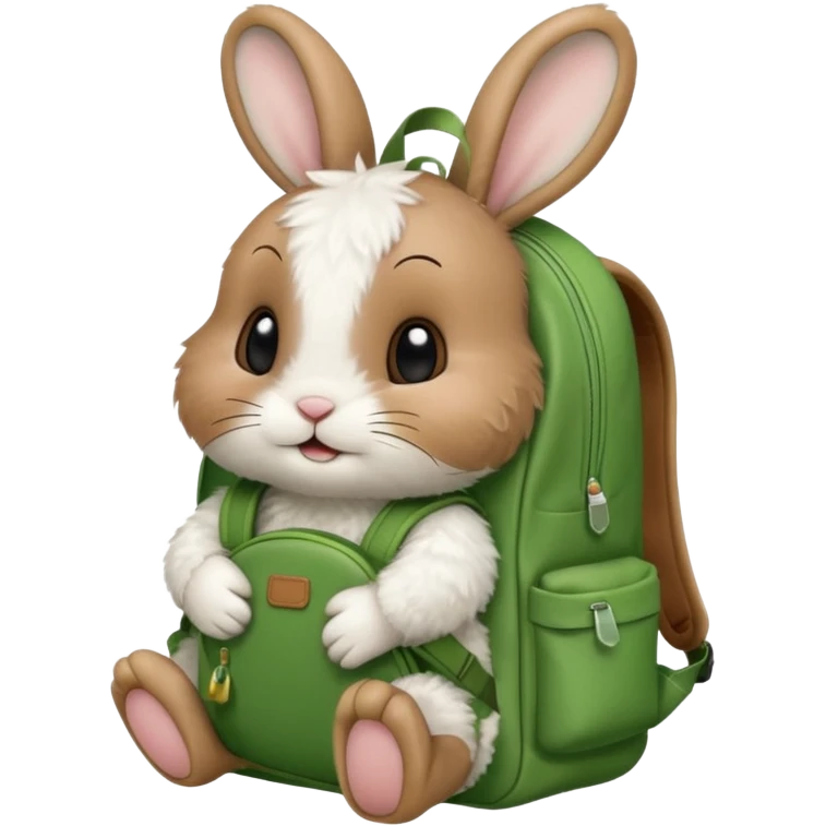 baby rabbit wear green backpack emoji