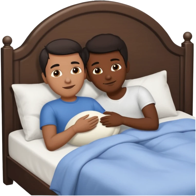 Black adult male and white male adult dark hair, naked, spooning in bed emoji