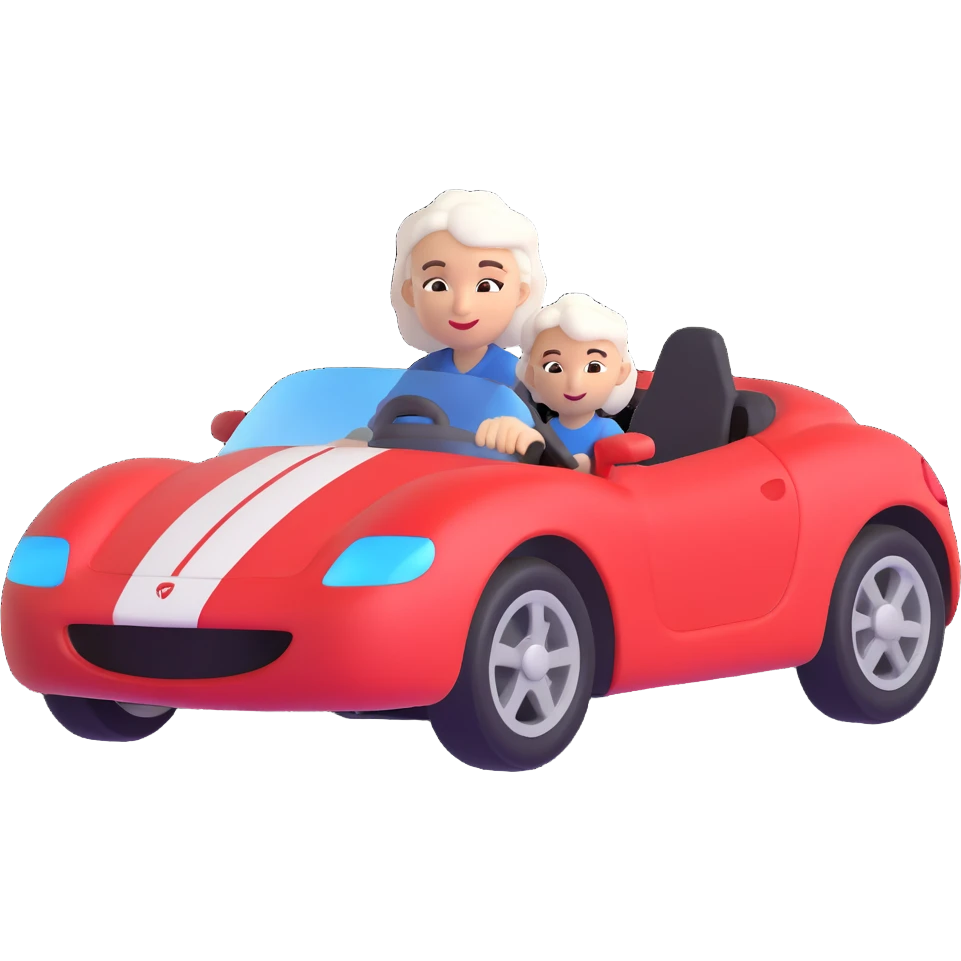 mother with white hair driving a sports car emoji