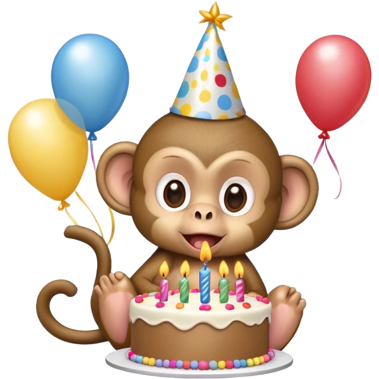 a baby monkey with a birthday cake blowing out the candles  emoji