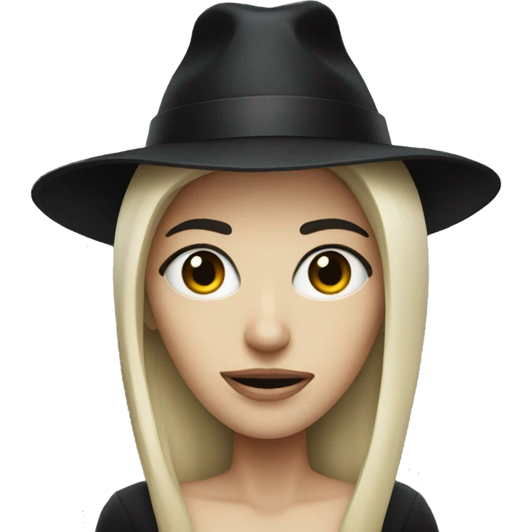 Scary tall woman with white skin and black hat thats covering her face emoji
