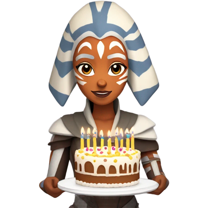 Ahsoka Tano holding a birthday cake with candles emoji