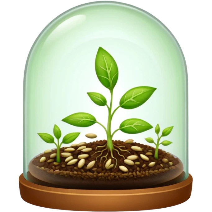 a pile of seeds at the right side and a germinating seed under a glass dome at the right side . Transparent background emoji