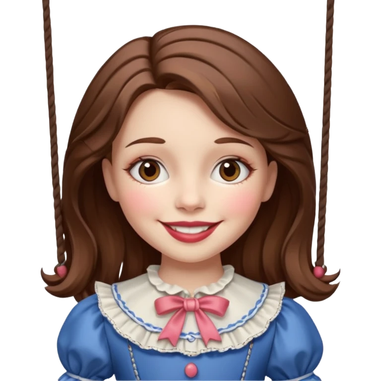 A marionette which is a girl with a brown hair and a beautiful smile emoji