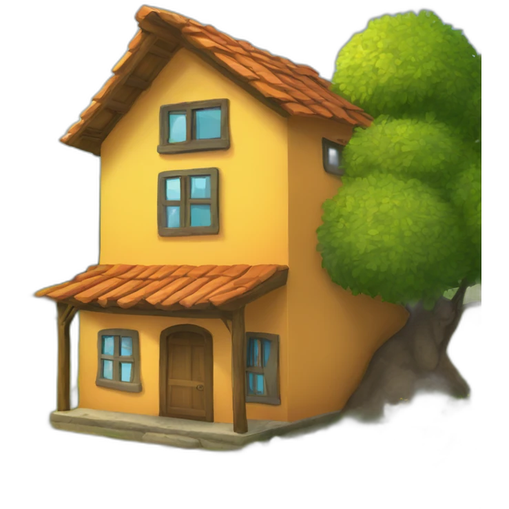 Casa en el campo con sol emoji