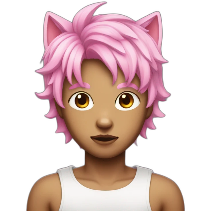 light dark catboy with pink hair and black eye emoji