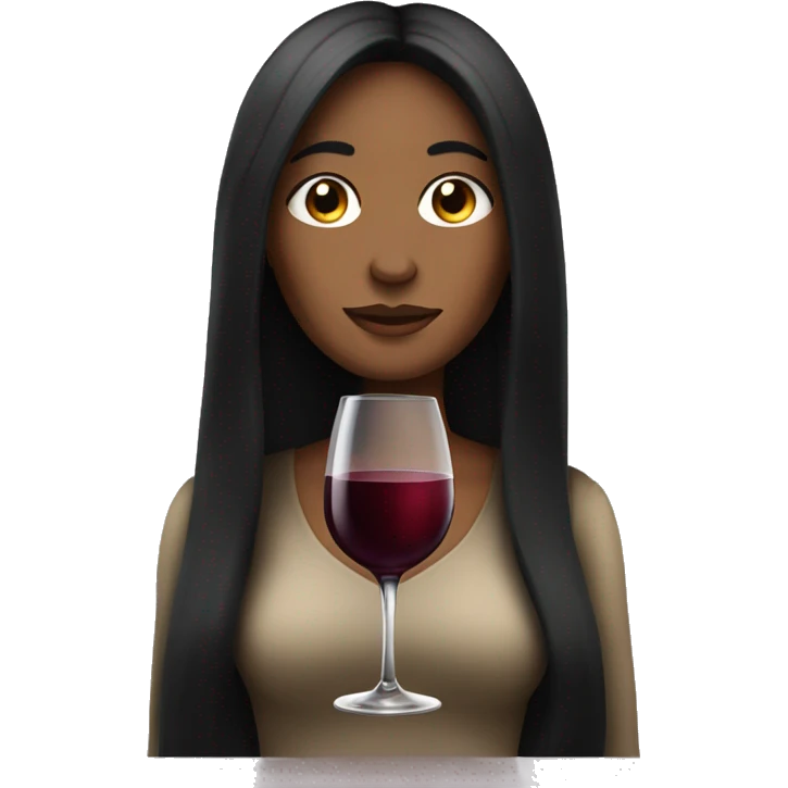 plae woman with black long hair and a glass of wine emoji