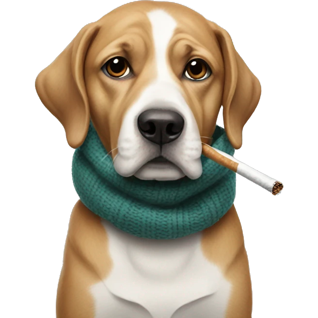 realistic dog with scarf smoking  emoji