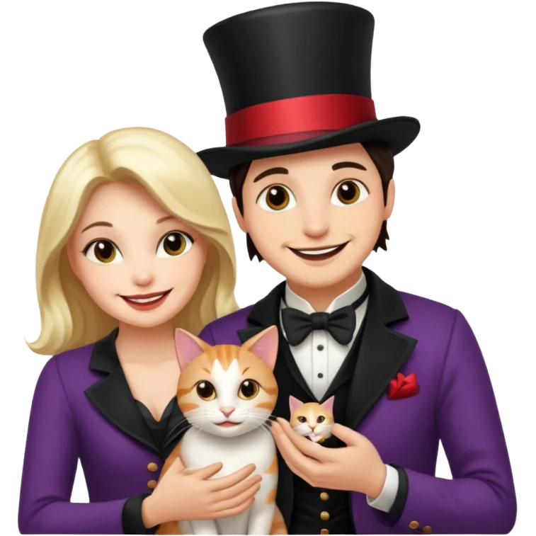 magician couple and their pet cat emoji