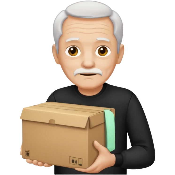 box carrier old man with black shirt emoji