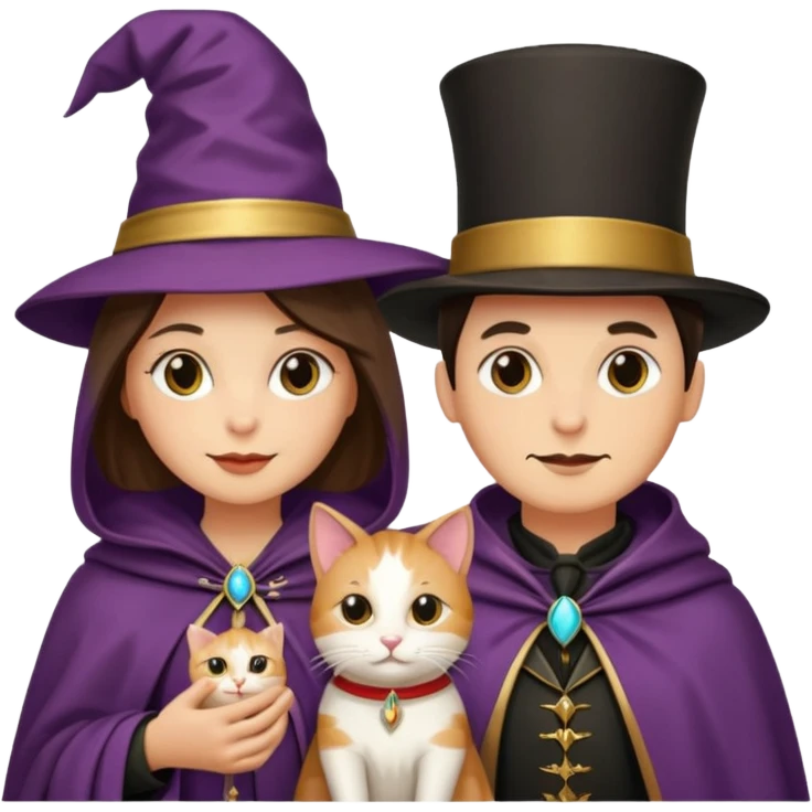 magician couple and their pet cat emoji
