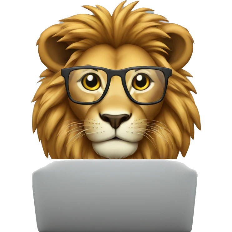 Smart Lion with glasses working in laptop  emoji