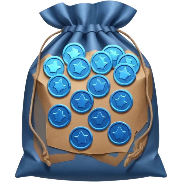 blue coins inside a brown bag  emoji