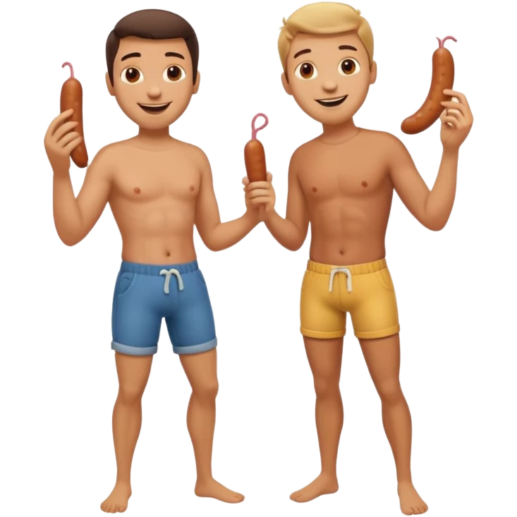 Two guys standing next to each other grabbing a sausage in the other’s pants emoji