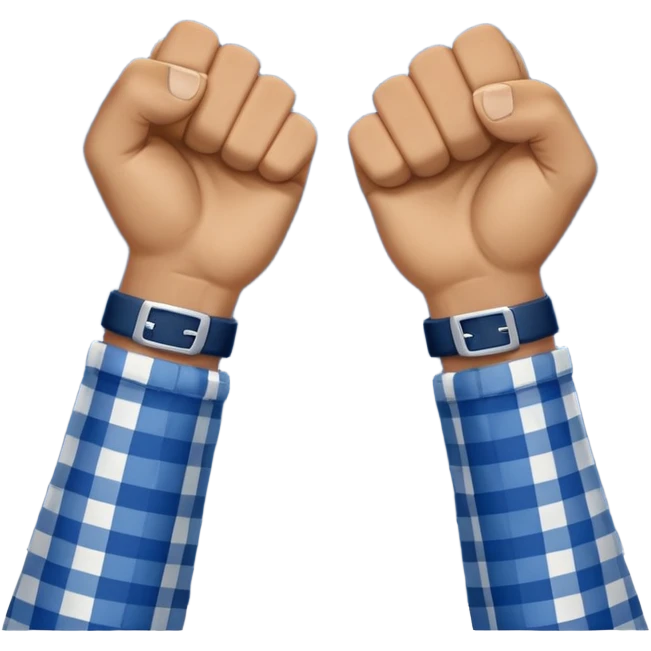 two raised hands in celebration with dark blue check between  emoji