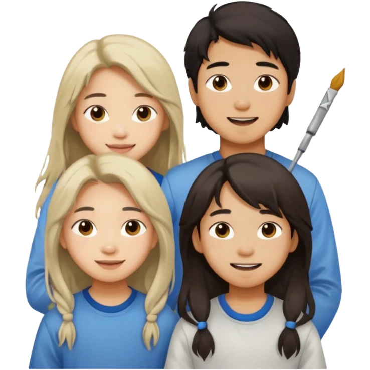 Happy Asian boy with long hair and girl messy painters emoji