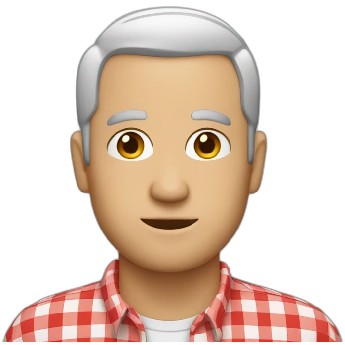 withe man around 40. salt and pepper short hair. wear a scarlet check shirt. emoji