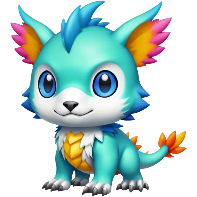 Cute cool colorful fantasy-Digimon-animal-hybrid full body emoji