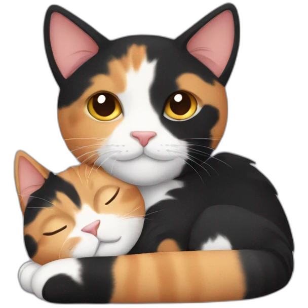 calico cat cuddling with black male cat emoji
