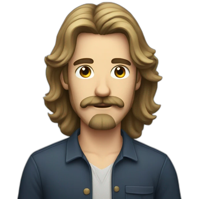 A man with long hair and mild moustache and french bearded emoji