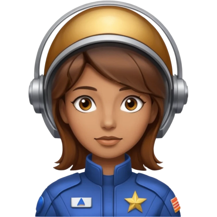 woman with brown hair and brown eyes.  space ship captain emoji
