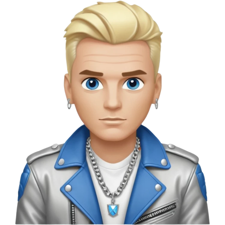 Vanilla Ice with blue eyes, blonde hair, silver outfit emoji