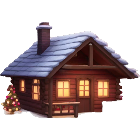 winter cabin with burgundy Christmas lights  emoji