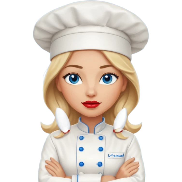Beautiful, sexy,  long blonde hair, blue eyed, full red lips female chef arms folded  emoji