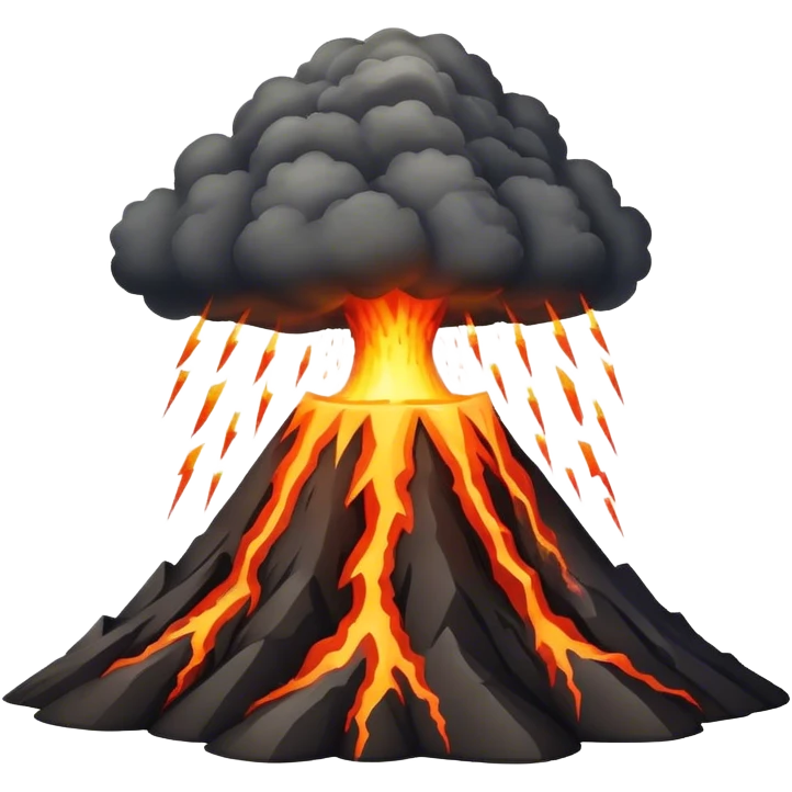 A volcano erupting with acid rain and lightning in the background emoji